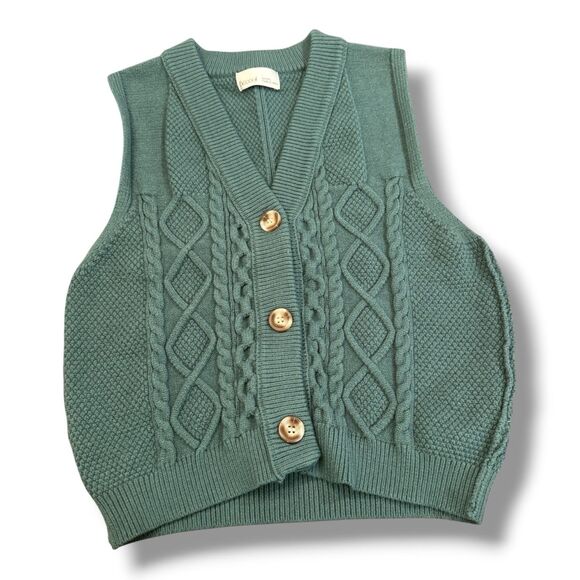 BE COOL Sweaters - BeCool Cable Knit Button Down Sweater Vest Green Knit Casual Women’s Size M/L